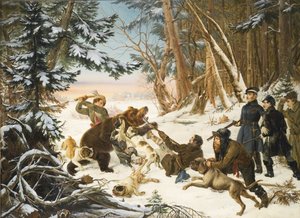 De Tsarevich Alexander Nikolaevich op berenjacht in de buitenwijken van Moskou, 1843 door Otto Grashof