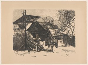 Boerenerf in de sneeuw door Otto Hanrath (signed by artist)