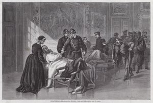 Koning Wilhelm I van Pruisen ontmoet gewonde soldaten in het Palais de Versailles, Frankrijk, Frans-Pruisische Oorlog door Otto Johann Heinrich Heyden