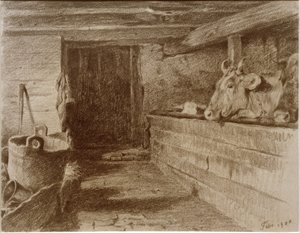 Interieur van een koeienstal door Otto Keitel