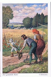 De gelaarsde kat (Europese sprookje), ansichtkaart uit Duitsland door Otto Kubel