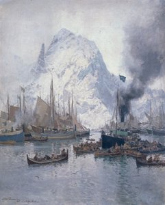 Aankomst van Agnsilddamperen, Svolvaer door Otto Ludvig Sinding