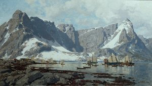 Sneeuwlandschap van Reine, Lofoten