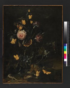 Bloemen, insecten en reptielen, 1673 door Otto Marseus  van Schrieck