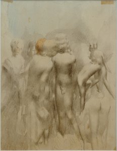 Groep naakte jongens in de open lucht (Badend) door Otto Meyer Amden