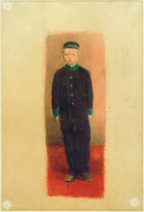 Zelfportret in weeshuisuniform (naar een foto) door Otto Meyer Amden
