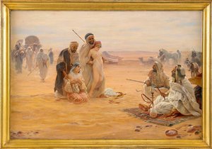 Le marché aux esclaves - De slavenmarkt - Schilderij door Otto Pilny (1866-1936), Olieverf op doek 1910 (80x120cm) - Privécollectie