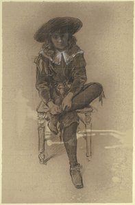 Zittende jongen in historisch kostuum uit de „Voorbereiding op het kostuumbal” door Otto Scholderer