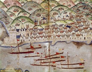 Ottomaanse kunst: uitzicht op Marseille, Frankrijk (miniatuur) door Ottoman School