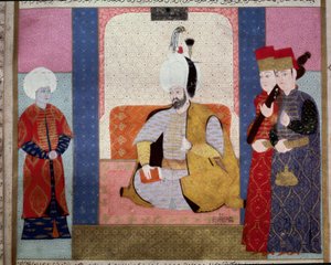 Ottomaanse Rijk: Sultan Murad III (1546-1595) omringd door hovelingen. Miniatuur uit 