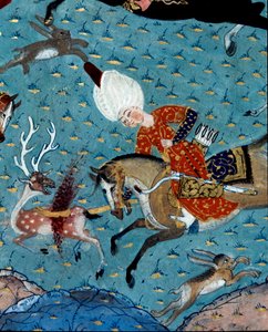 Voorstelling van de hovelingen van Sultan Murad II (Murat) (1404-1451) die herten en hazen jagen. Detail (detail). 17e-eeuwse miniatuur. Istanboel, Topkapi Sarayi Museum Bibliotheek door Ottoman School
