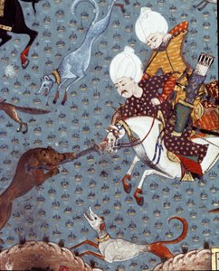 Voorstelling van de hovelingen van sultan Murad II (Murat) (1404-1451) die de ree jagen (detail) door Ottoman School