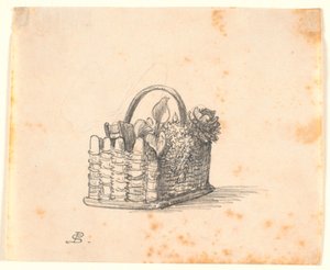 Een gevlochten mand met planten en een boek