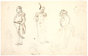 Karikatuur van Frederik VII en anderen, waaronder Grundtvig, waarschijnlijk Orla Lehmann en anderen door P.C. Skovgaard