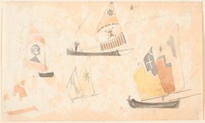 Schetsboekbladen met studies van Venetiaanse zeilboten door P.C. Skovgaard