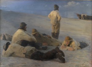 Vissers op het strand van Skagen
