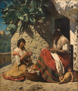 Twee zigeunervrouwen buiten hun huisje. Spanje door Peder Severin Krøyer