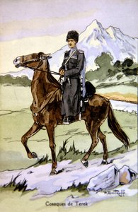 Ansichtkaart met een Terek Kozak, c.1914 door P. (after) Dmitroff