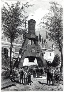 Universele tentoonstelling in Parijs in 1878: de Le Creusot-krachtige hamer in Champs-de-Mars, 1878