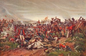 Franse Cuirassiers Aanvallend op een Britse Infanterie Vierkant bij de Slag van Waterloo, 1815 door P Jazet