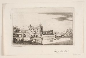Kasteel omgeven door gracht door P. Schiönning