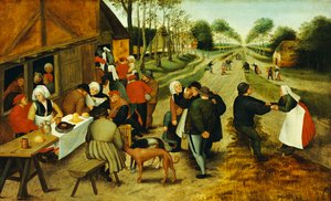 Boeren bij een herberg langs de weg door P. the Younger Brueghel