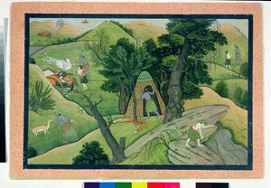 Rama en Lakshmana dwalen rond op zoek naar Sita, uit de Ramayana