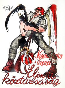 Hongaarse revolutionair die de dubbelkoppige Oostenrijks-Hongaarse adelaar wurgt en Kossuth