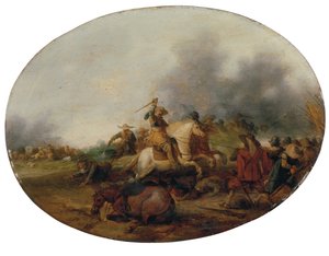 Een cavaleriegevecht met een gevallen paard door Palamedes Palamedesz