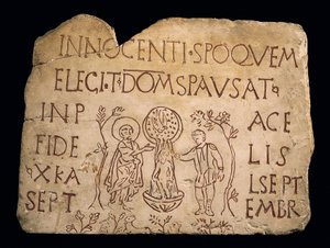 Grafsteen met inscriptie en de doop van Christus, Vroegchristelijke periode, 3e eeuw