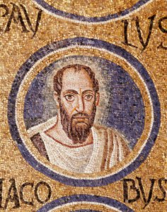 Paleochristelijke kunst: Sint Paulus mozaïek uit de late 5e eeuw, Ravenna, cappella Arcivescovile door Paleo Christian