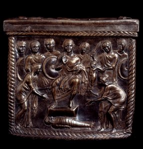 Paleochristelijke kunst: Zilveren reliekschrijn bekend als Capsella de San Nazaro - 370-397 na Christus Milaan, Tesoro del Duomo Italië