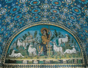 De Goede Herder, Mozaïek van de boog boven de ingang van het Mausoleum van Galla Placidia, ca. 425