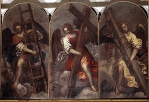 Engelen die de werktuigen van de passie vasthouden