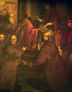 Paul IV overhandigt de pauselijke brief van de oprichting van de Orde van de Kruisvaarders (Crociferi)