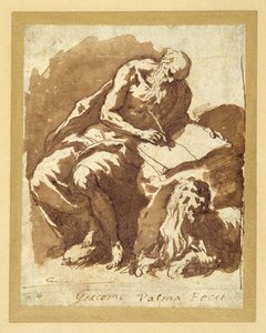 St. Hiëronymus zittend op een rots, schrijvend
