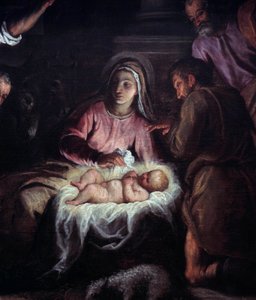 De Aanbidding van de Herders (detail) door Palma Il Giovane