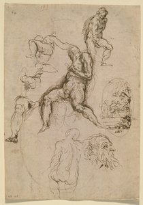 Blad met studies voor schilderij in de Salone del Maggior Consiglio, Dogepaleis, Venetië door Palma Il Giovane
