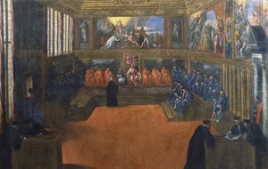 De Doge van Venetië bezoekt de Heilige Stoel door Palma Il Giovane