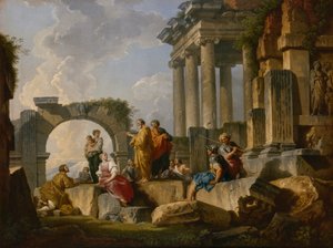 De preek van Sint Paulus tussen de ruïnes, 1744 door Pannini