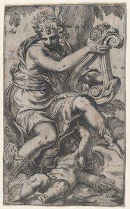 Cupido en Apollo met een lier, ca. 1568