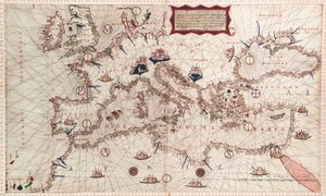 Kaart van de Middellandse Zee, Zwarte Zee en Kaspische Zee door Paolo Forlani