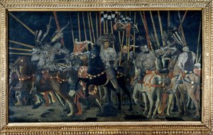De tegenaanval van Micheletto da Cotignola (De Slag bij San Romano). Tweede episode die de tegenaanval van Micheletto da Cotignola illustreert. Schilderij door Paolo di Dono genaamd Paolo Uccello (1397-1475) door Paolo Uccello