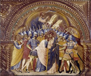 De gevangenneming van Christus, detail van de polyptiek van Santa Chiara door Paolo Veneziano