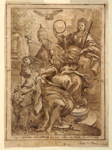Tekening, Kerk triomfeert over leugen, ca. 1700