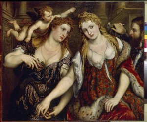 Flora, Venus, Mars en Cupido door Paris Bordone