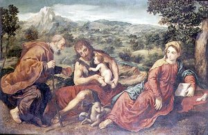 Heilige Familie met Johannes de Doper in een landschap