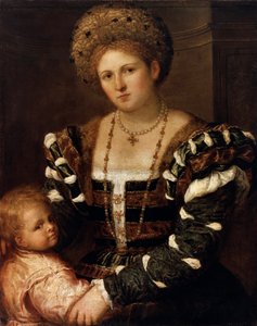 Portret van een Dame met een Jongen, 1530s door Paris Bordone