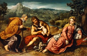 De Heilige Familie met Johannes de Doper in een landschap, 1545-50
