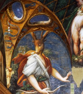 Actaeon veranderd in hert door Diana, detail van de Diane en Acteon zaal door Parmigianino